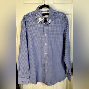 Coogi LUXE Classic RARE FIND Men's Blue Gingham Flip Cuff Shirt Sz XL 17.5-18